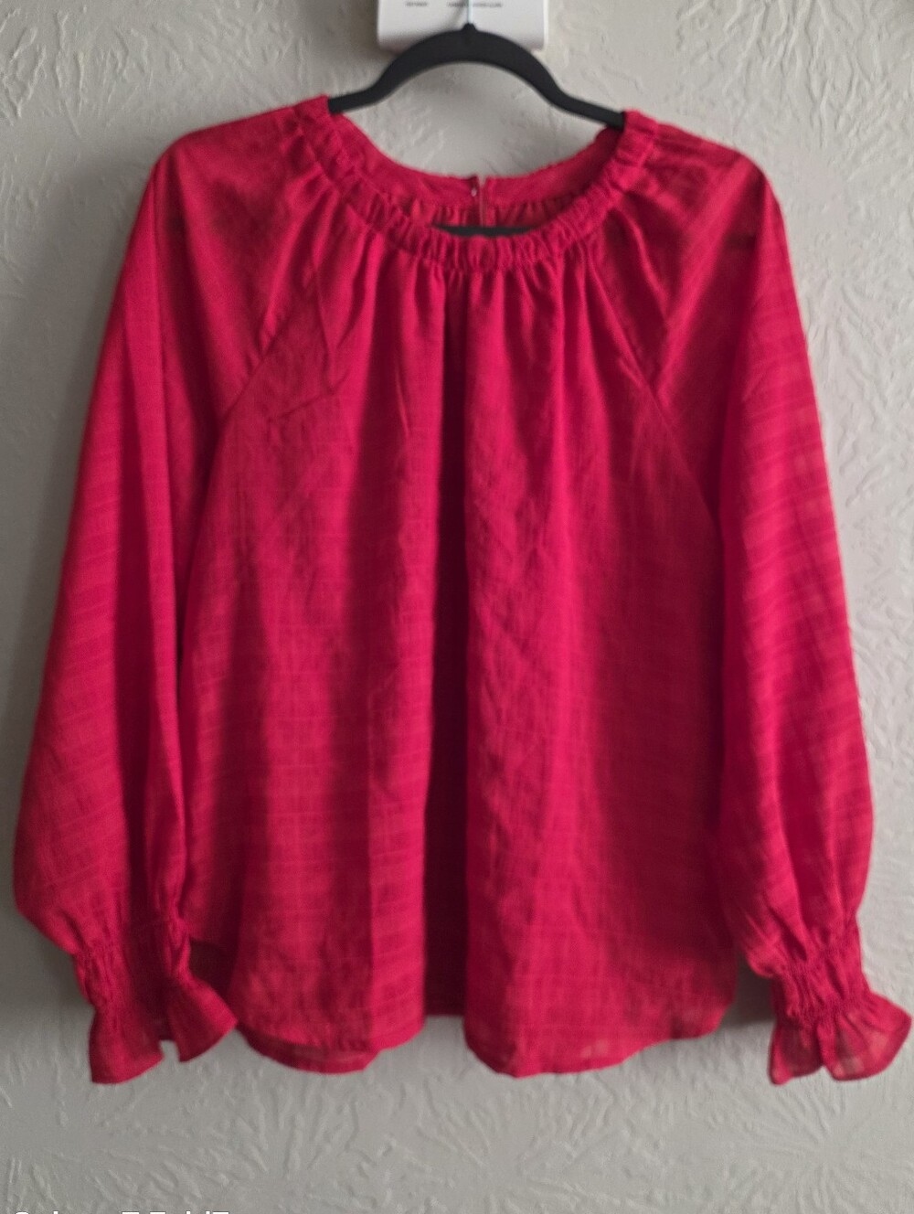 Loft Lined Blouse Size Medium Plaid Sheer Sleeves Red Romantic